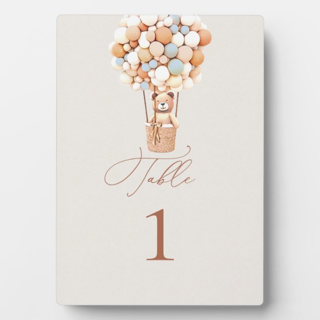 Bear Balloons Tischnummer Plaque Fotoplatte (Vorderseite)