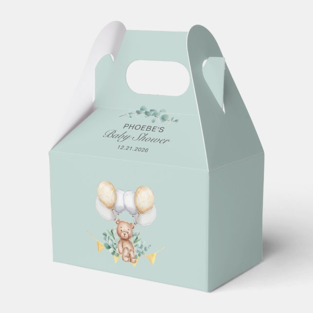 Bear Balloons und Eukalyptus Boy Baby Dusche Geschenkschachtel (Vorderseite)