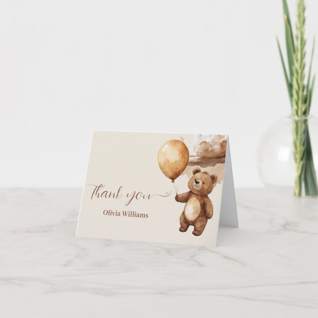 Bear Balloons Wolken Vorwarte Baby Dusche Dankeskarte (Vorderseite)