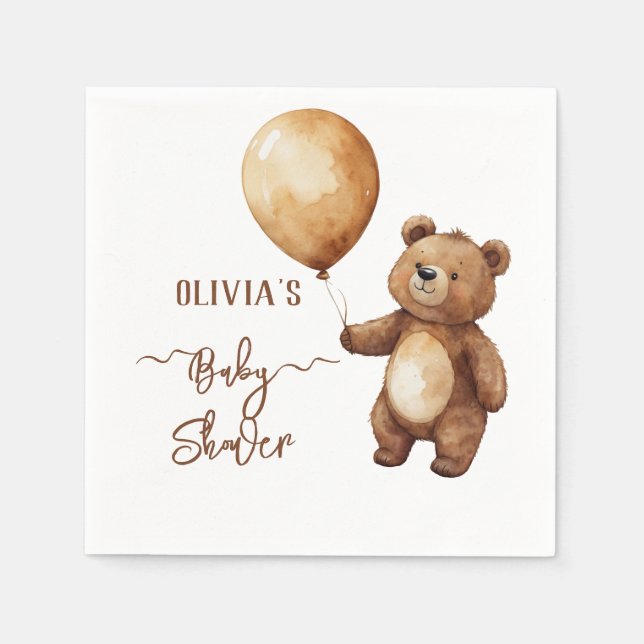 Bear Balloons Wolken warten Baby-Dusche frühzeitig Serviette (Vorderseite)