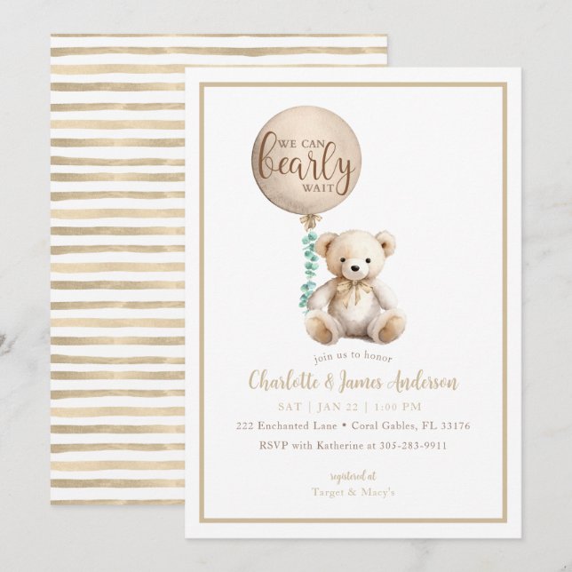 Bear Bear Baby Shower Einladung Barly Wait Brown T (Vorne/Hinten)