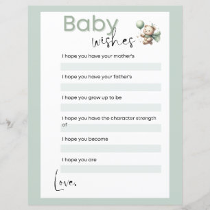 Bear Bear Baby wünscht Baby Dusche Spiel