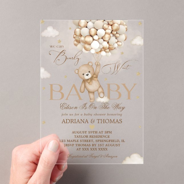 Bear Bear Bearly Wait Neutral Gold Baby Dusche Acryleinladungen (Insitu (Handheld))