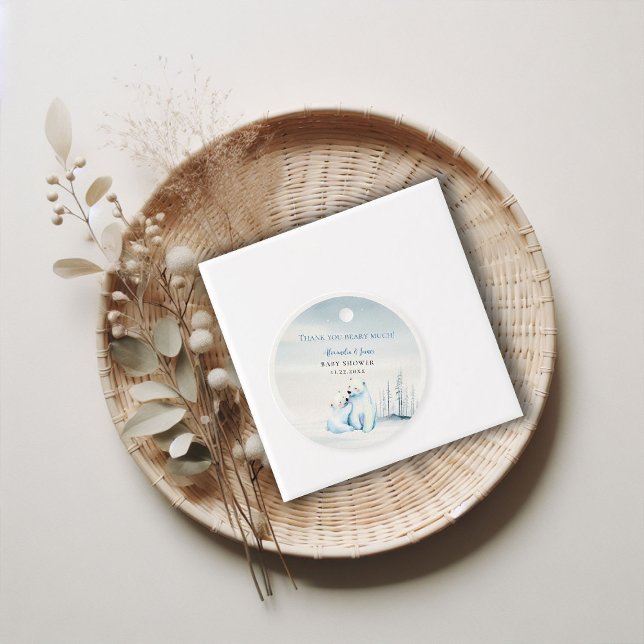 Bear Bear Cub Baby Boy Shoounter Geschenkanhänger (winter boy baby shower bearly wait polar bear mama cub watercolor gift favor tag)