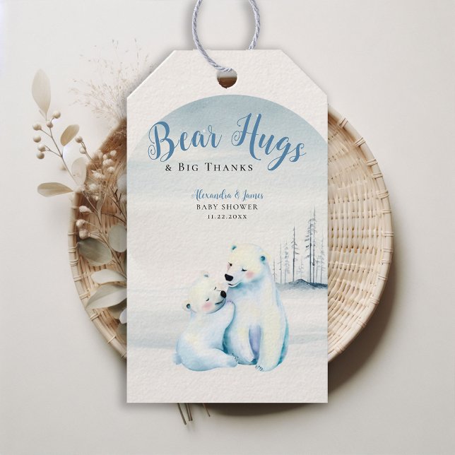 Bear Bear Cub Baby Boy Shoounter Geschenkanhänger (winter boy baby shower bearly wait polar bear mama cub watercolor cute adorable love gift tag)