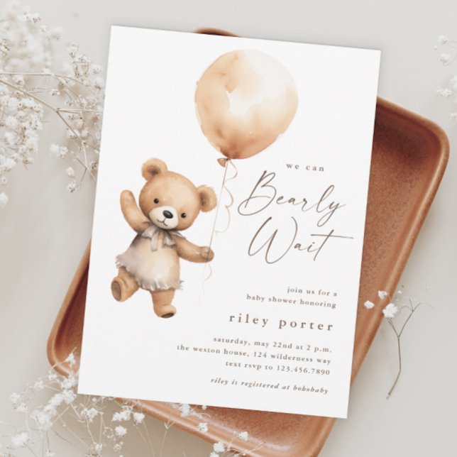 Bear Bear Gender Bear Neutral Baby Shower Einladung (We Can Bearly Wait Teddy Bear Gender Neutral Baby Shower Invitation.)