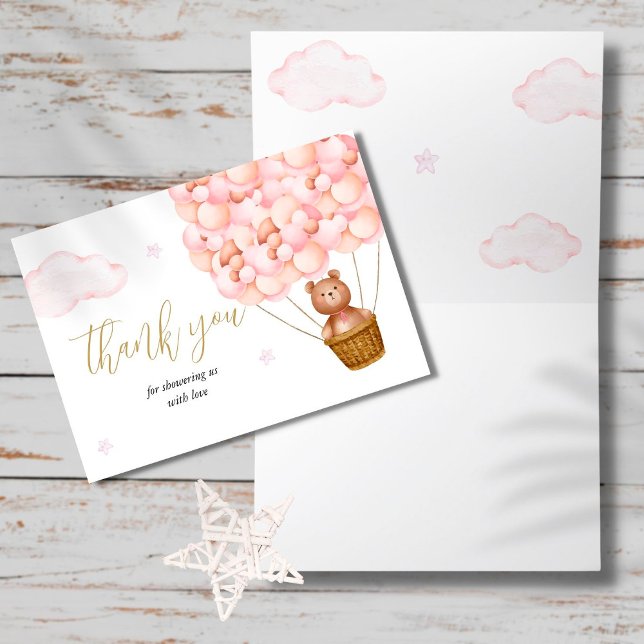 Bear Bear Pink Girl Baby Shower Gedicht Dankeskarte (Von Creator hochgeladen)