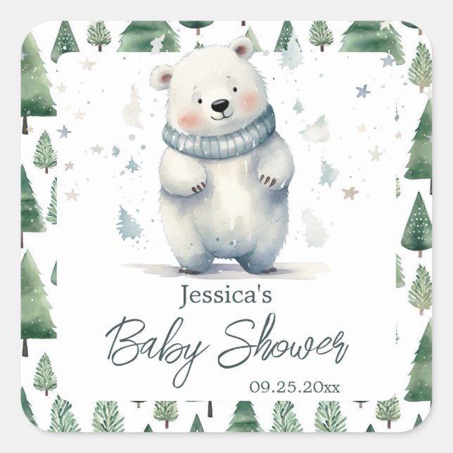 Bear Bear Winter Baby Showdusche abwarten Quadratischer Aufkleber (Vorderseite)