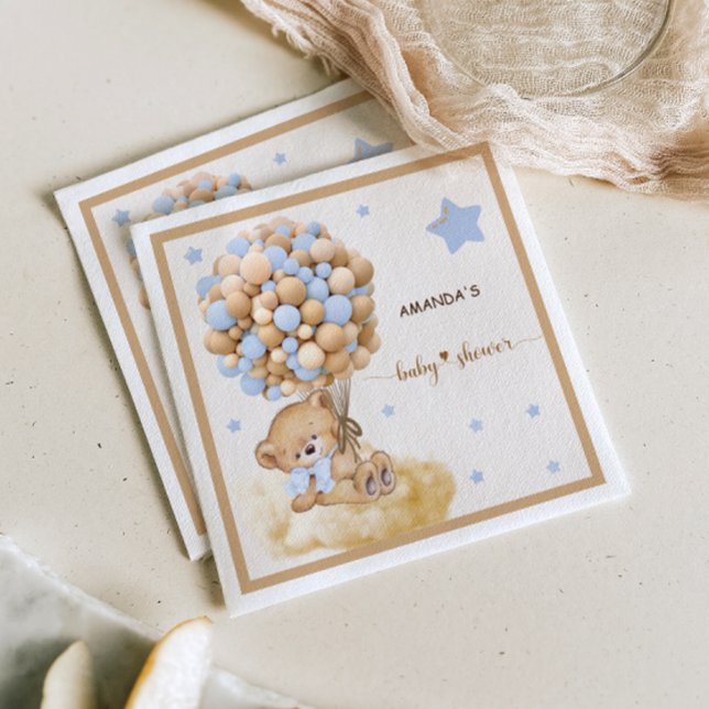 Bear Bearly Wait Blue Balloon Baby Dusche Serviette (Von Creator hochgeladen)