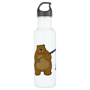 Bear beim Angeln mit Angelrute & Fisch Edelstahlflasche