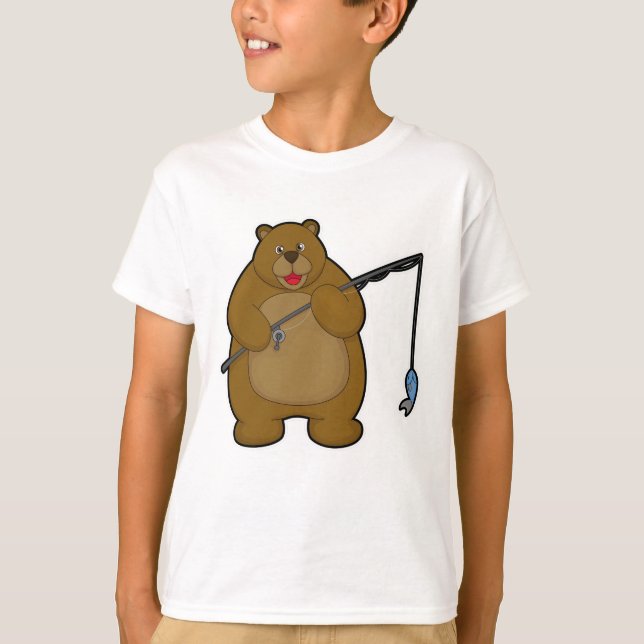Bear beim Angeln mit Angelrute & Fisch T-Shirt (Vorderseite)
