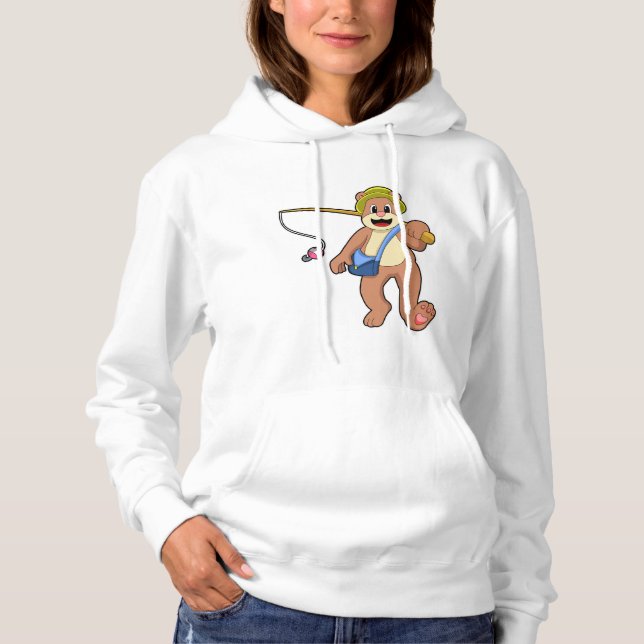 Bear beim Angeln mit Angelrute Hoodie (Vorderseite)