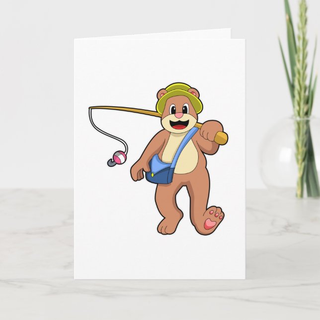 Bear beim Angeln mit Angelrute Karte (Vorderseite)