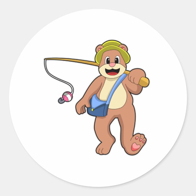 Bear beim Angeln mit Angelrute Runder Aufkleber (Vorderseite)