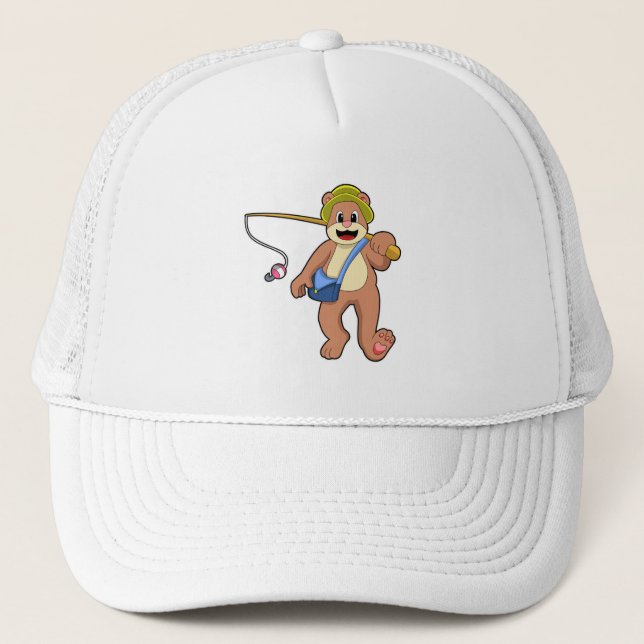 Bear beim Angeln mit Angelrute Truckerkappe (Vorderseite)