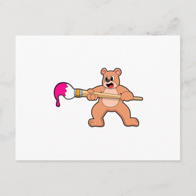 Bear beim Malen mit Pinsel und Farbe Postkarte (Vorderseite)