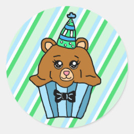 Bear Birthday Cupcake Runder Aufkleber
