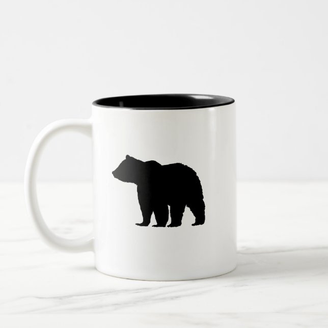 Bear Black Silhouette Mounving Zweifarbige Tasse (Links)
