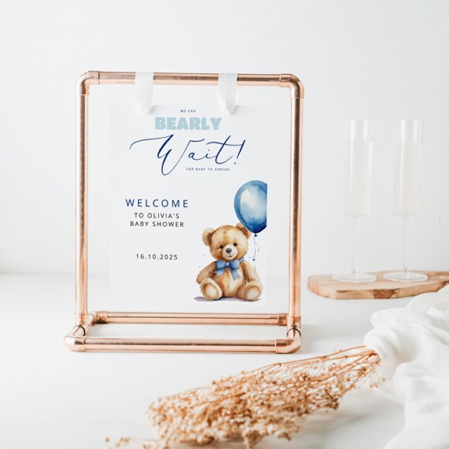 Bear Blue Balloon Baby Dusche Willkommen Poster (Von Creator hochgeladen)