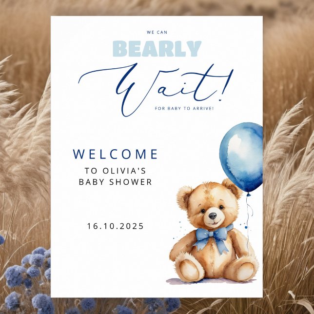 Bear Blue Balloon Baby Dusche Willkommen Poster (Von Creator hochgeladen)