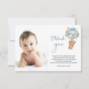 Bear Blue Balloons Baby Foto Danke Karte