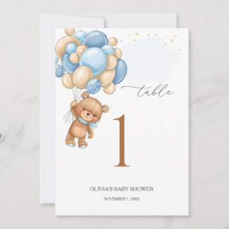 Bear Blue Balloons Babydusche Tischnummer 5" x 7