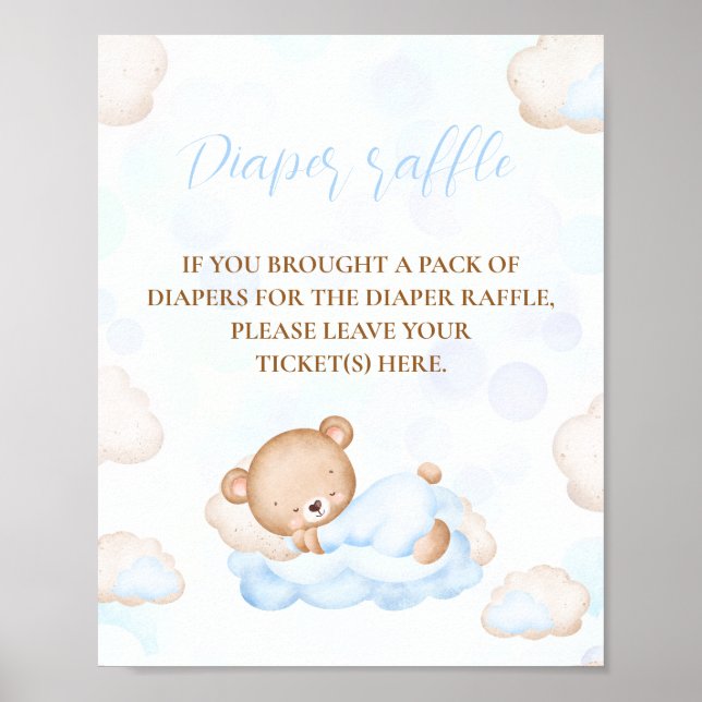Bear Blue Boy Baby Duschkabine Windeln Raffle Schi Poster (Vorne)