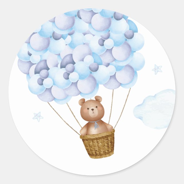 Bear Blue Boy Baby Showvorteil Runder Aufkleber (Vorderseite)