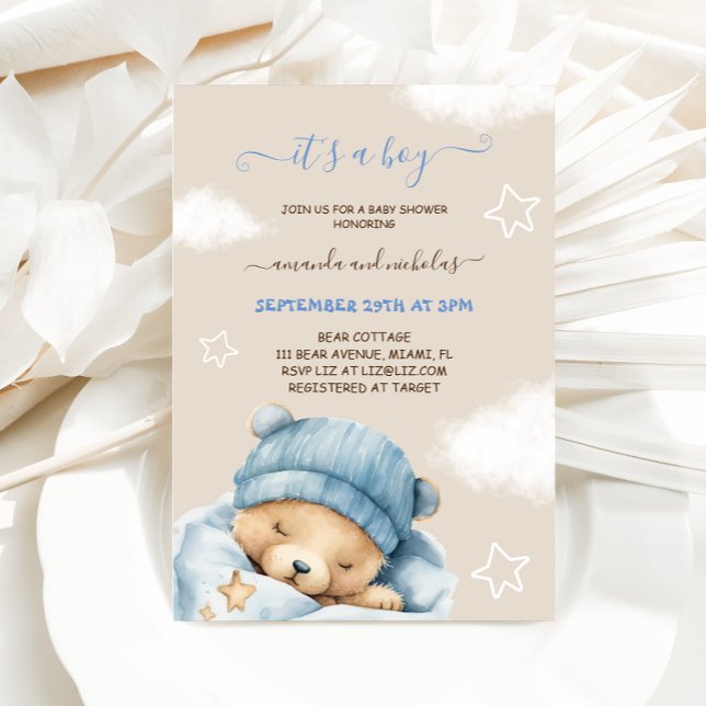 Bear Blue Boy Winter Baby Dusche Einladung (Von Creator hochgeladen)