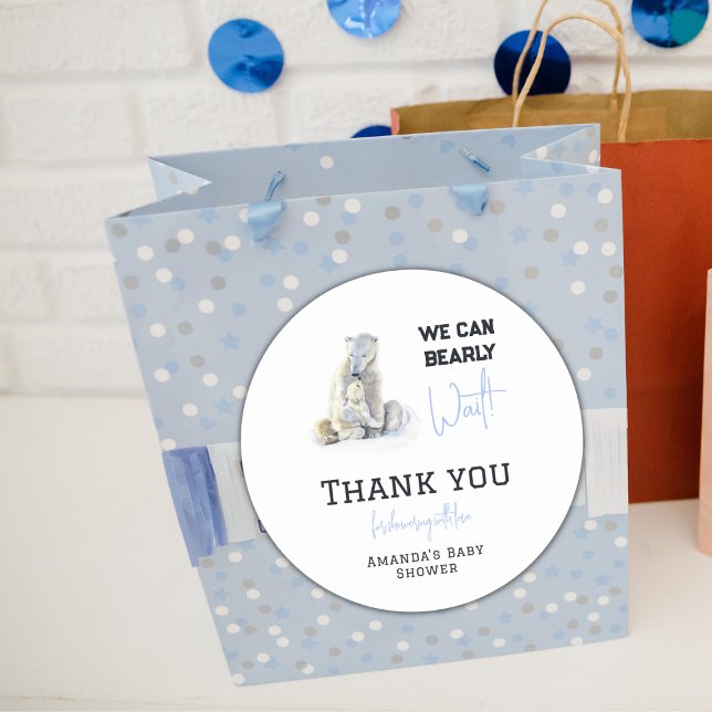 Bear Blue Boy Winter Baby Showdusche Runder Aufkleber (Von Creator hochgeladen)