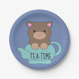 Bear Blue Niedlich Teapot Geburtstagskinder Pappteller
