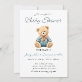 Bear Blue Shirt Pants Baby Dusche Es ist ein Junge Einladung
