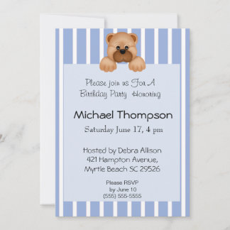 Bear Blue Stripe Einladung zum Geburtstag