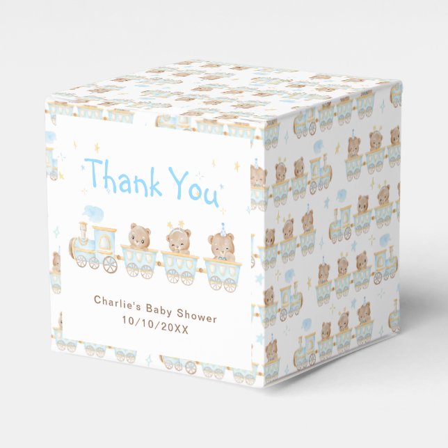 Bear Blue Train Baby Dusche Vielen Dank Geschenkschachtel (Vorderseite)