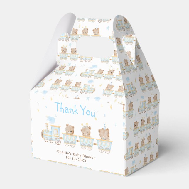 Bear Blue Train Baby Dusche Vielen Dank Geschenkschachtel (Vorderseite)