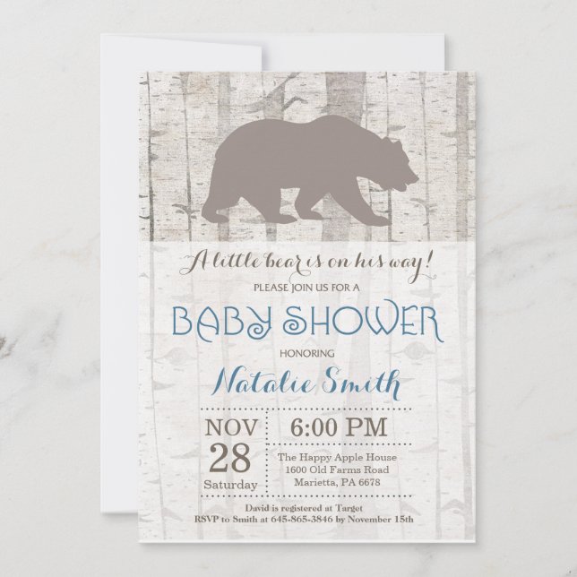 Bear Boy Baby shower Invitation Bois rustique (Devant)