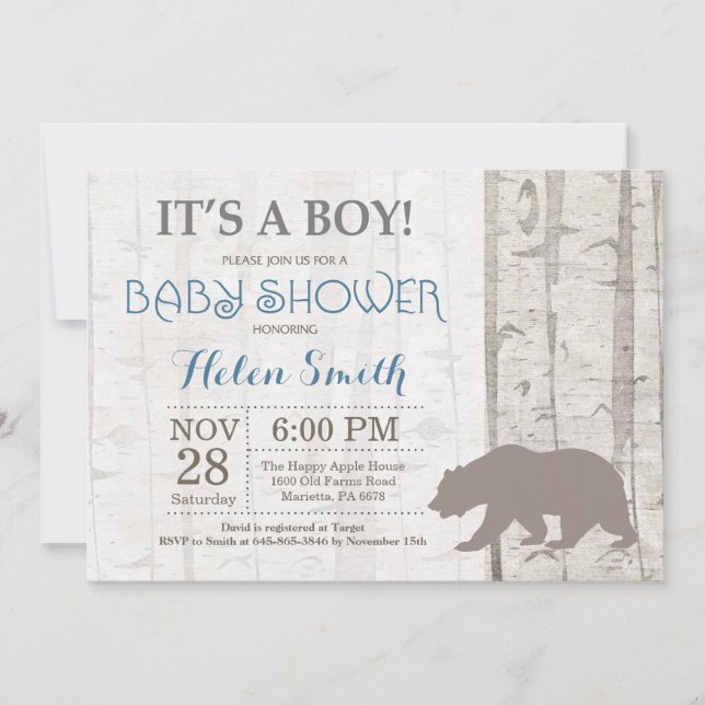 Bear Boy Baby shower Invitation Bois rustique (Devant)