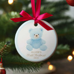 Bear Boy First Christmas Foto Ornament<br><div class="desc">"Machen Sie Ihren Weihnachtsbaum dieses Jahr mit unserem 1. Weihnachtsgeschenk des Blauen Bärenjungen aus dem 1. Foto ein ganz besonderes. Es ist mehr als nur ein Ornament - fangen Sie den ersten Meilenstein Ihres Lebens ein. Dieses Ornament umrahmt ein wertvolles Foto ihres ersten Geburtstags, das als niedliche kleine Erinnerung dient,...</div>