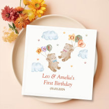 Bear Boy Girl Twins - Joint 1st Birthday