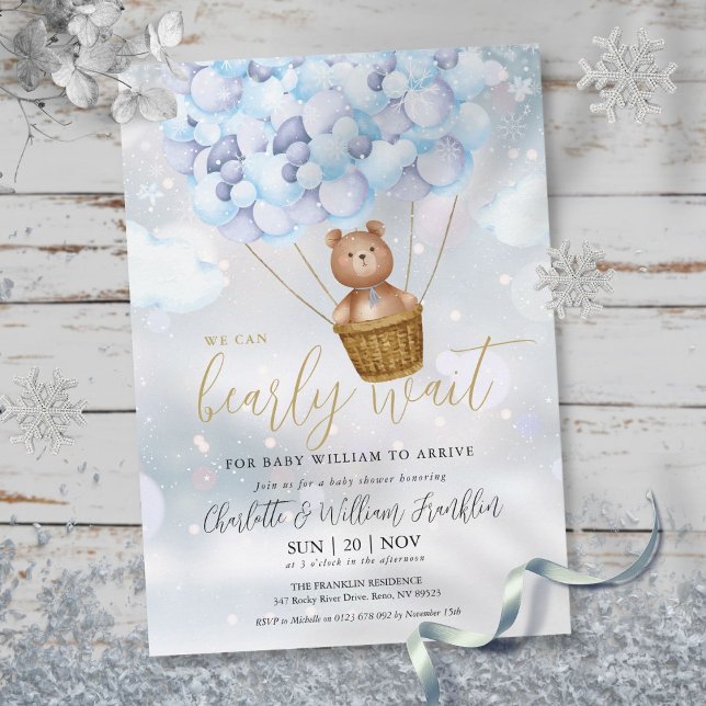 Bear Boy Winter Baby Showdusche Einladung (Bearly Wait Teddy Bear Boy Winter Baby Shower Invitation)