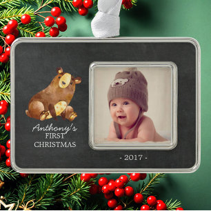 Bear Boys Baby's 1. Weihnachts-Foto Ornament Rahmen-Ornament Silber
