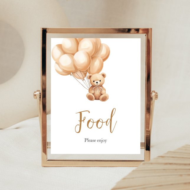 Bear Brown Balloon Baby Showfood Poster (We Can Bearly Wait Baby Shower Food Sign)