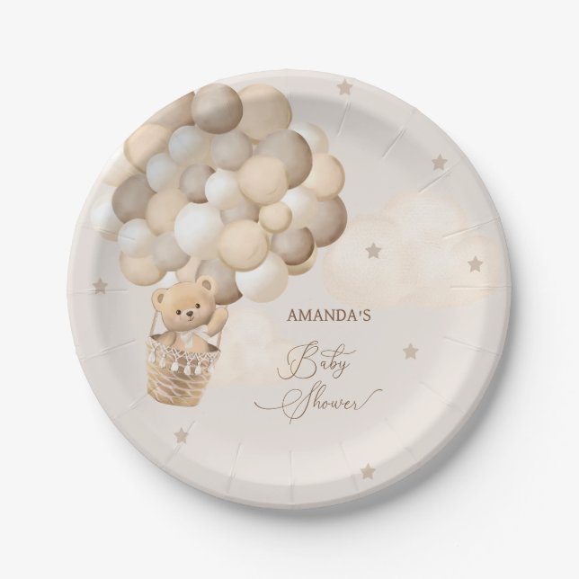 Bear Brown Balloons Babydusche Pappteller (Vorderseite)