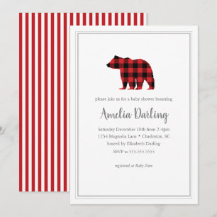Bear Buffalo Check Baby shower Invitation
