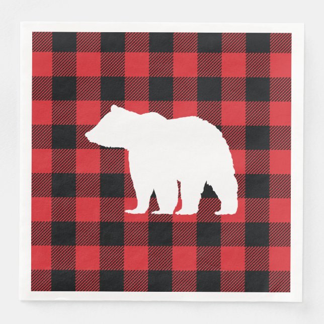 Bear Buffalo Karo Rot und Schwarz Urlaub Serviette (Vorderseite)