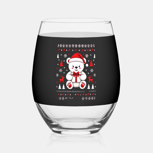 Bear Christmas Christmas (3) Weinglas Ohne Stiel (Vorderseite)