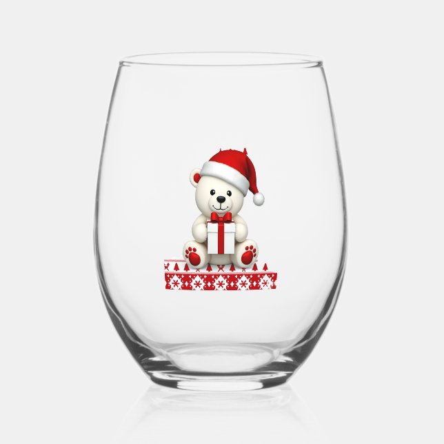 Bear Christmas Christmas Weinglas Ohne Stiel (Vorderseite)