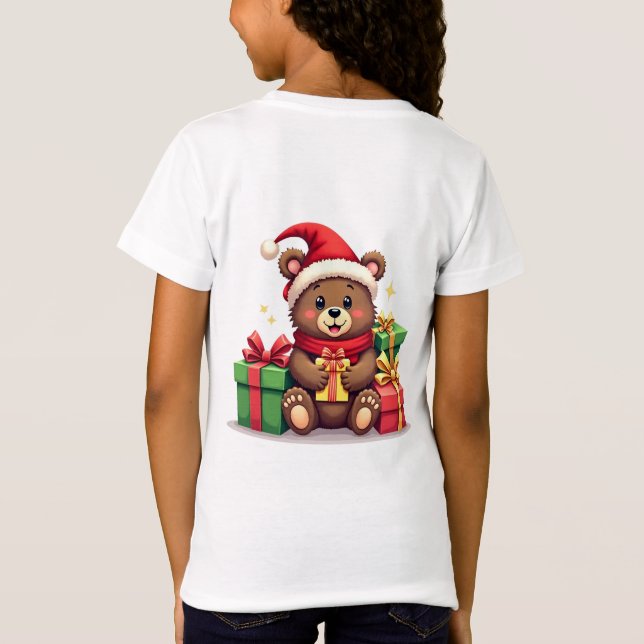 Bear Christmas Santa mit Geschenkdesign T-Shirt (Rückseite)