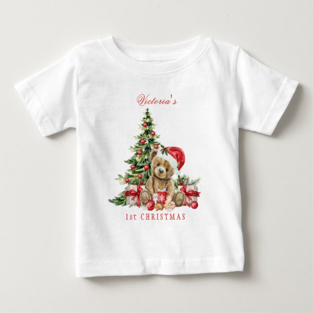 Bear Christmas Tree Baby's First Christmas Baby T-shirt (Vorderseite)
