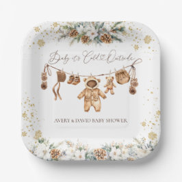 Bear ClothestLine Cold Outside Babydusche Pappteller